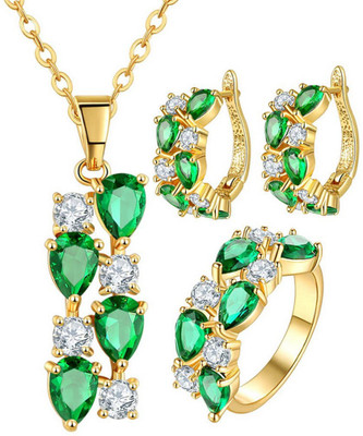 

Jewels Galaxy Luxuria Designer Alloy Cubic Zirconia Copper Plated Ring, Green