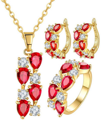 

Jewels Galaxy Luxuria Designer Alloy Cubic Zirconia Copper Plated Ring, Red