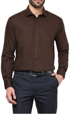 BRCommunication Men Solid Formal Black Shirt