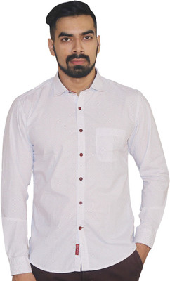 GOSWHIT Men Polka Print Casual White Shirt