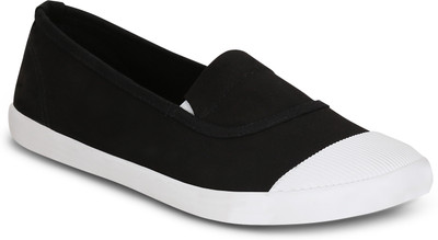 Kielz Black-Canvas-Slip-On-Sneakers Slip On Sneakers For Women(Black