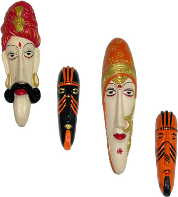 

Rasoh village hand artz terracotta wall hanging decorative masks combo Decorative Showpiece - 29 cm(Terracotta, Multicolor)