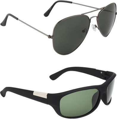 Zyaden Aviator, Wrap-around Sunglasses(For Men & Women, Black, Green)