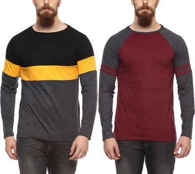 Veirdo Solid Men Round or Crew Maroon, Black T-Shirt