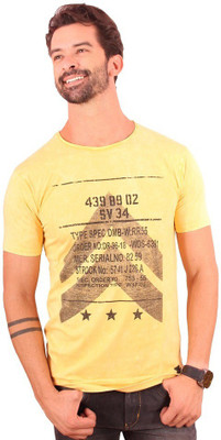 Recherche Solid Men Round or Crew Yellow T-Shirt