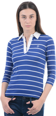 

Pepe Jeans Striped Women's Polo Neck Blue T-Shirt, Royal
