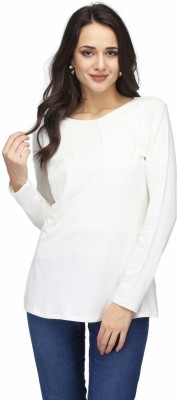 KARMIC VISION Casual Full Sleeve Self Design Women White Top