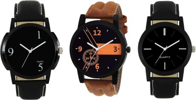 Om Designer Round Shaped Black Dial Men's & Boy's Watch Leather Strap Combo Pack of 3 Watch  - For Men   Watches  (Om Designer)
