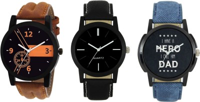 Om Designer Black Dial Men's & Boy's Watch Leather Strap Combo Pack of 3 Watch  - For Men   Watches  (Om Designer)