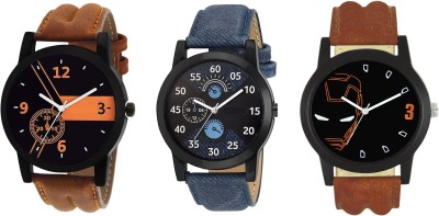 Om Designer Round Dial Men's & Boy's Watch Leather Strap Combo Pack of 3 Watch  - For Men   Watches  (Om Designer)