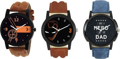 Om Designer Analogue Black Dial Watch Leather Strap Combo Pack of 3 Watch  - For Men   Watches  (Om Designer)