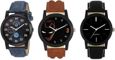 Om Designer Round Black Dial Men's & Boy's Watch Leather Strap Combo Pack of 3 Analog Watch  - For Men   Watches  (Om Designer)