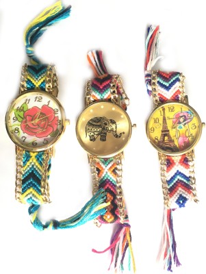 Wanton fabric belt rose elephant and Eiffel tower in dial Analog Watch  - For Girls   Watches  (Wanton)