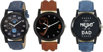 Om Designer Round Black Dial Men's & Boy's Watch Leather Strap Combo Pack of 3 Watch  - For Men   Watches  (Om Designer)