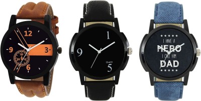 Om Designer Black Dial Watch Leather Strap Combo Pack of 3 Watch  - For Men   Watches  (Om Designer)