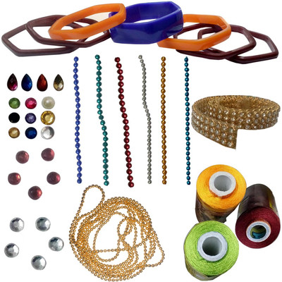 

craftkit Jewellery making star bangle-2.6 mini kit with parrot green, yellow and maroon silk thread