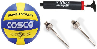

Cosco Combo of 3 , 1 SMASH VOLLEY, 1 Vixen Pump, And Needle. Volleyball - Size: (Pack of 1, Multicolor, Yellow & blue