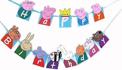 

PARTY PROPZ PEPPA PIG BIRTHDAY DECORATION/HAPPY BIRTHDAY BUNTING SET OF 1 / PEPPA PIG PARTY SUPPLIES/ BIRTHDAY BUNTING Banner(8 ft, Pack of 1)