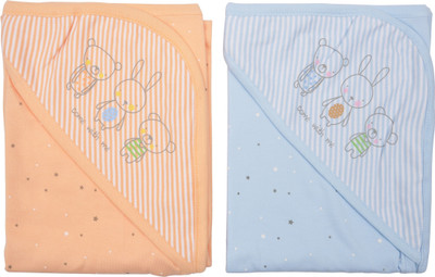 

Zero Plain, Printed  Hooded Baby Blanket(Cotton, Orange, Blue