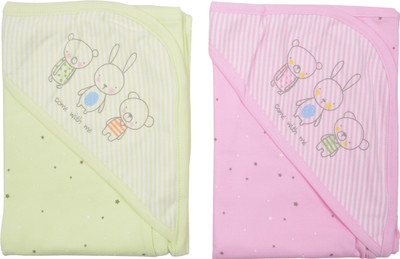 

Zero Plain, Printed  Hooded Baby Blanket(Cotton, Green, Pink