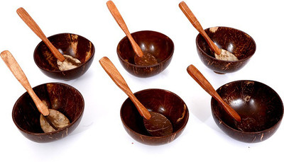 

The Indus Valley Coconut Bowl and Spoon Set of 6 (Handmade) Wooden Bowl Set(Brown, Pack of 6)