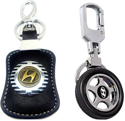 

City Choice New Combo of Hyundai Wheel & Leather-Metal Locking Key Chain(Multicolor)