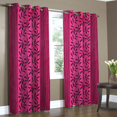Home Candy 212 cm (7 ft) Polyester Room Darkening Door Curtain (Pack Of 2)(Floral, Pink)