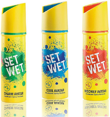

Set Wet CHARM,COOL,MISCHILF Perfume Body Spray - For Men(140 ml, Pack of 3)