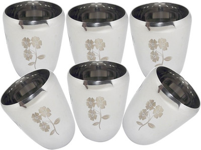 

bartan hub 6fgc Glass Set(Steel, 400 ml, Silver, Pack of 6)