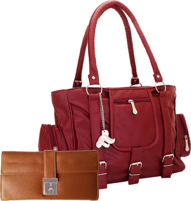 

Lady bar Shoulder Bag(Maroon, Tan)