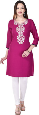 Gugzy Women Embroidered Straight Kurta(Pink)