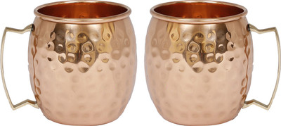 

Innovative Embossed Oval Shape Copper Mug(900 ml, Pack of 2), Gold