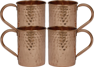 

Innovative Hammered Cylindrical Shape Copper Mug(1350 ml, Pack of 4), Gold
