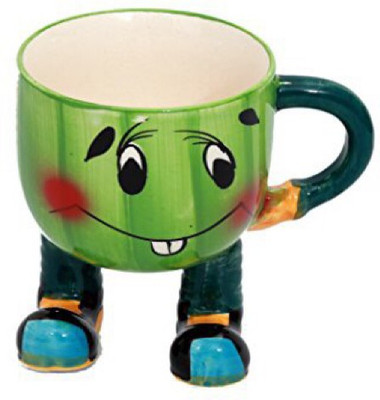 

LEE FANCY WARE Stonish Handmade Cute Smiley Bone China Mug(100 ml), Multicolor;orange