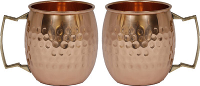 

Innovative Hammered Oval Shape Copper Mug(900 ml, Pack of 2), Gold