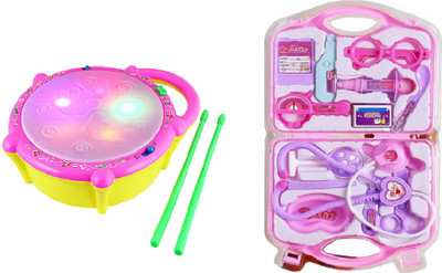 

MN OVERSEAS Musical Flash Drum with Doctor Set for kids(Pink)