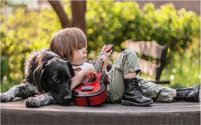 

Beautiful Little Boy with Dog Funny Poster for room and home décor Paper Print(12 inch X 18 inch, Rolled)