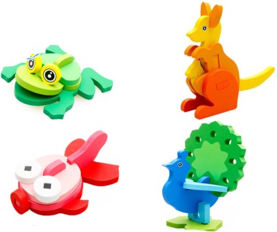 

Emob Pack of 4 Different Wooden Characters 3D Wooden Construction Animal Puzzle Learning Block Set for Kids(35 Pieces)