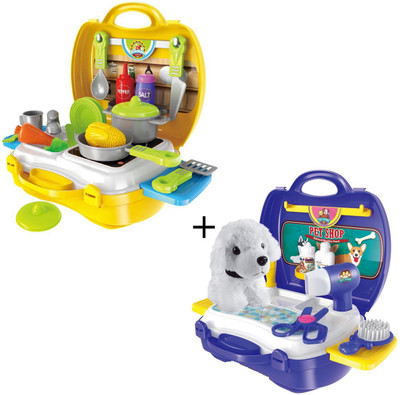 

Techhark Cooking Play Kitchen Set 26-PCS and Pet shop play set 18-PCS for kids