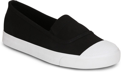 

Kielz Black-Canvas-Slip-On-Sneakers Casuals For Women(Black, White