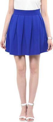 Marie Lucent Solid Women Pleated Blue Skirt