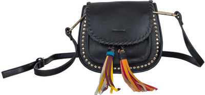 peaubella Girls Casual Black Leatherette Sling Bag