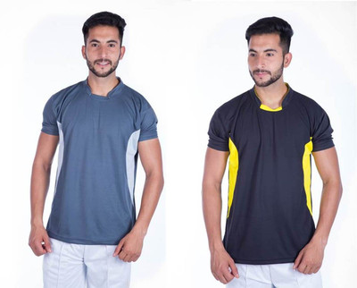 CLASY Solid Men Round Neck Blue, Grey T-Shirt(Pack of 2)