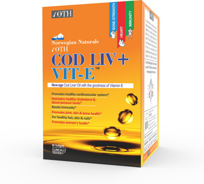 iOTH Cod Liver Oil 300 mg + Natural Vitamin E 400 IU, 60Softgels(60 No)