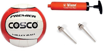 

Cosco Combo of 3, 1 Premier Volleyball, 1Vixen Pump , And Needle. Volleyball - Size: (Pack of 1, Multicolor, White & red
