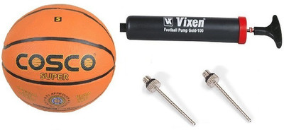 Buy Cosco Combo Of 3 1 Super Basketball Size 5 1 Vixen Pump And Needle Basketball Size 5 Pack Of 1 Multicolor On Flipkart Paisawapas Com