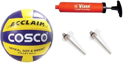 

Cosco Combo of 3, 1 Acclaim Volley, 1 Vixen Pump, And Needle. Volleyball - Size: (Pack of 1, Multicolor, Yellow & blue