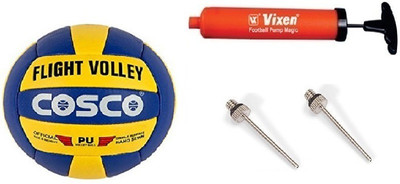 

Cosco Combo of 3, 1Flight Volley, 1 Vixen Pump, And Needle. Volleyball - Size: (Pack of 3, Multicolor, Blue & yellow