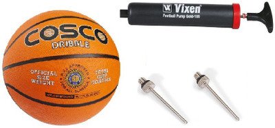 

Cosco Combo of 3, 1 Dribble Basketball Size - 7, 1 Vixen Pump, And Needle. Basketball - Size: 7(Pack of 1, Multicolor), Orange