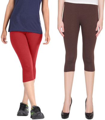 Pixie Cotton Lycra Women Red, Brown Capri